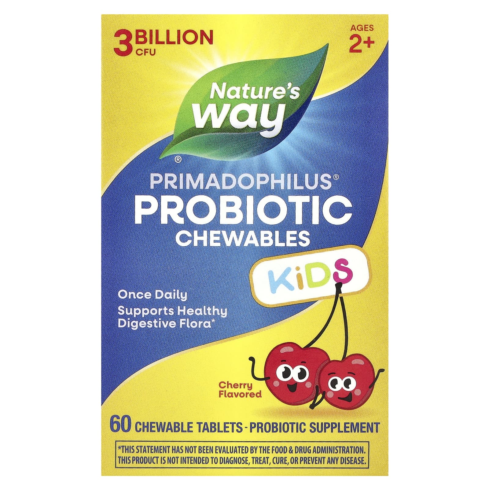 Nature s Way, Primadophilus®, пробіотичні жувальні таблетки для дітей, від 2 років, зі смаком вишні, 3 мільярди КУО, 60 жувальних таблеток
Nature s Way, Primadophilus®, пробіотичні жувальні таблетки для дітей, від 2 років, зі смаком вишні, 3 мільярди КУО, 60 жувальних таблеток