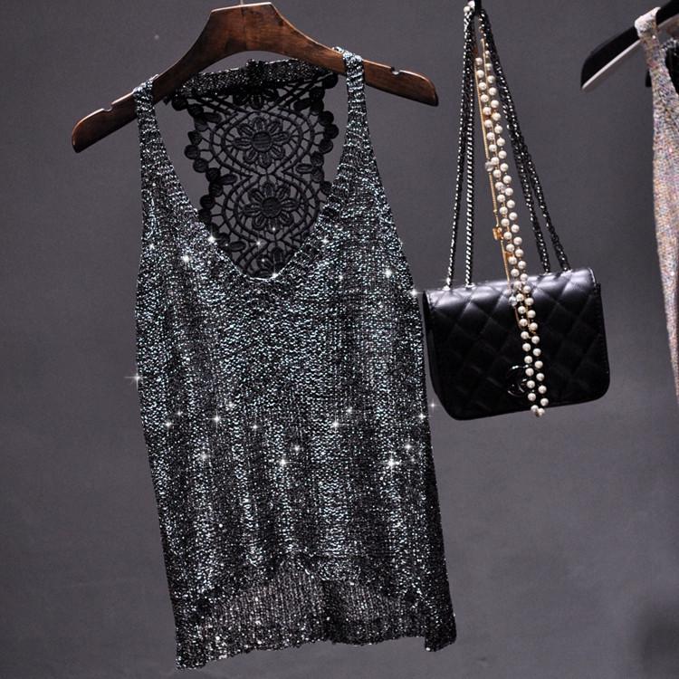 2020 Summer European Sequin Lace Camisole with Beautiful Back One Size чорний/срібний
2020 Summer European Sequin Lace Camisole with Beautiful Back One Size чорний/срібний