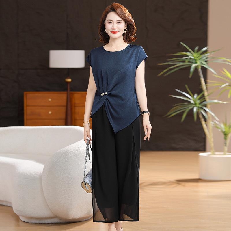 Summer Outfit for Moms: Casual Plus Size Two-Piece Set with Shirred Waist Wide-Leg Pants 2XL синий
Summer Outfit for Moms: Casual Plus Size Two-Piece Set with Shirred Waist Wide-Leg Pants 2XL синий