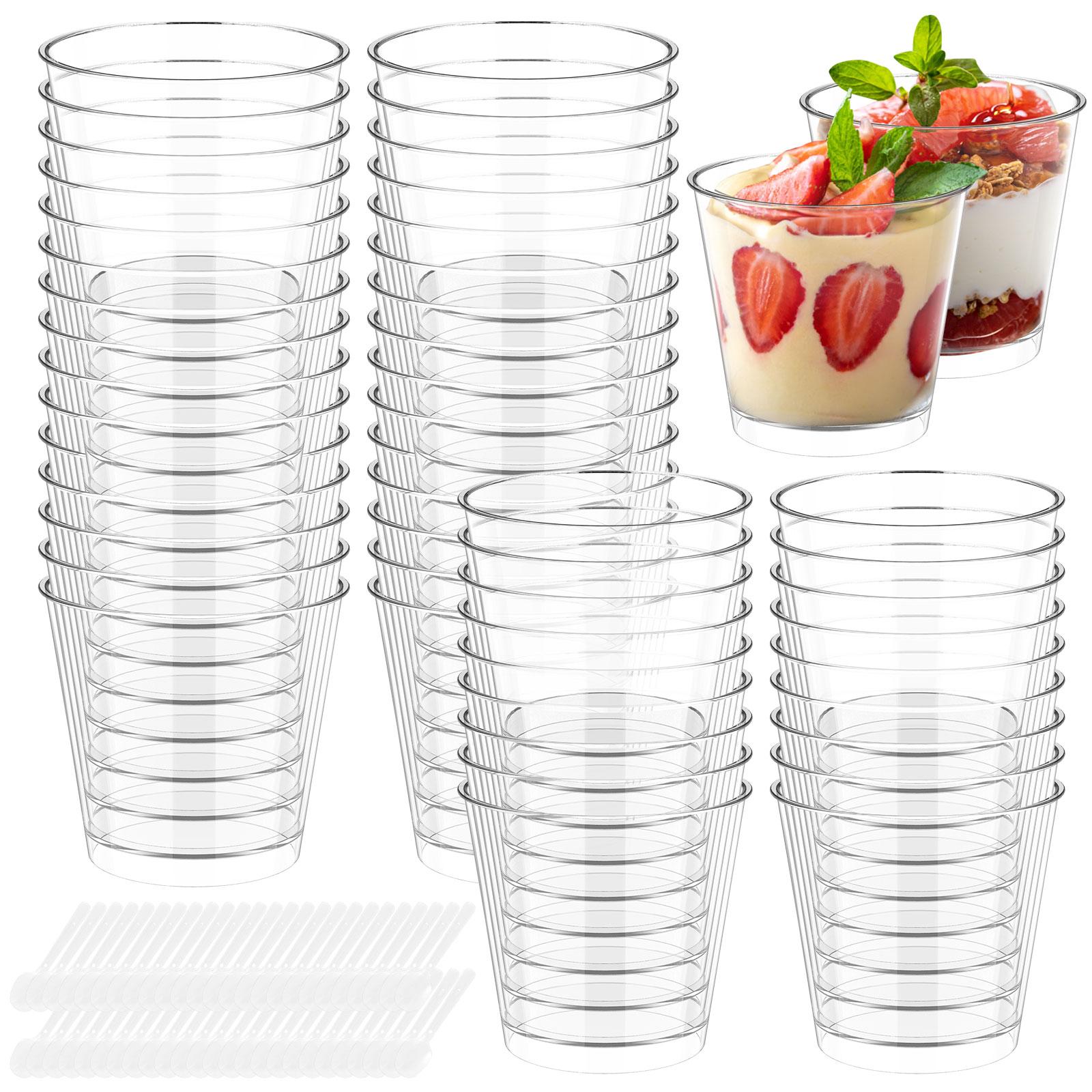 50Pcs Dessert Cups 200ML Round Parfait Appetizer Cups Plastic Dessert Cup for Pudding Mousse Yogurt Snacks Party Supplies
50Pcs Dessert Cups 200ML Round Parfait Appetizer Cups Plastic Dessert Cup for Pudding Mousse Yogurt Snacks Party Supplies