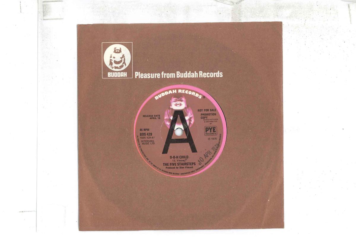 7inch Record FIVE STAIRSTEPS - O-o-child BDS429PROMO BUDDAH 1975 UK Soul/Funk Used
7inch Record FIVE STAIRSTEPS - O-o-child BDS429PROMO BUDDAH 1975 UK Soul/Funk Used