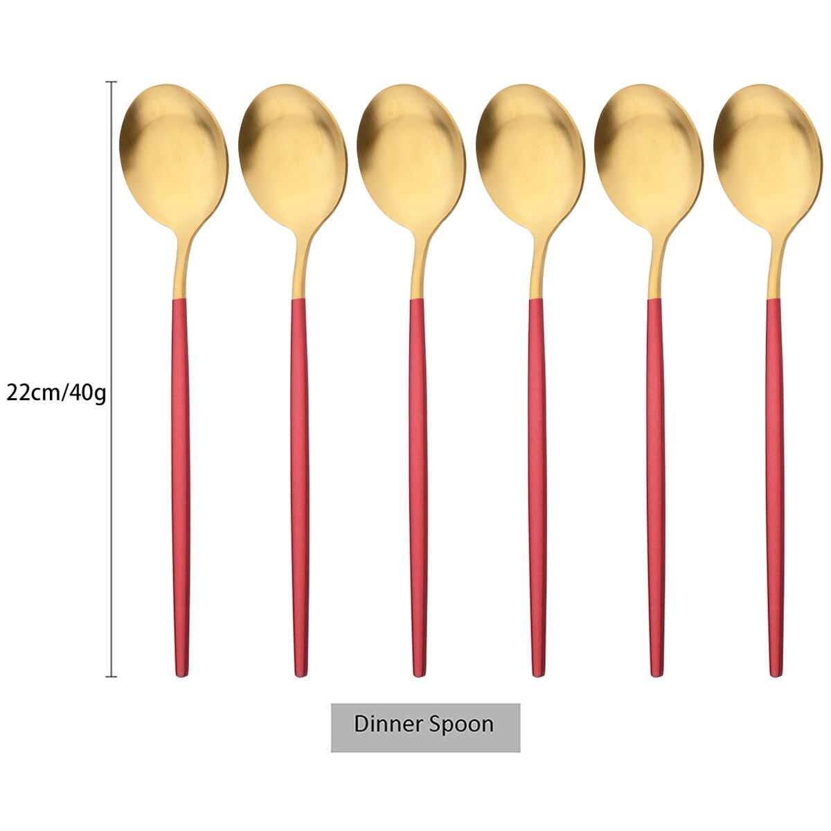 6Pcs/Set Набір обідніх ложок із чорного золота Матовий столовий посуд із нержавіючої сталі Вестерн Столові прилади Десертна ложка Посуд для вечірки Кухонний набір столового срібла червоний/золотий
6Pcs/Set Набір обідніх ложок із чорного золота Матовий столовий посуд із нержавіючої сталі Вестерн Столові прилади Десертна ложка Посуд для вечірки Кухонний набір столового срібла червоний/золотий