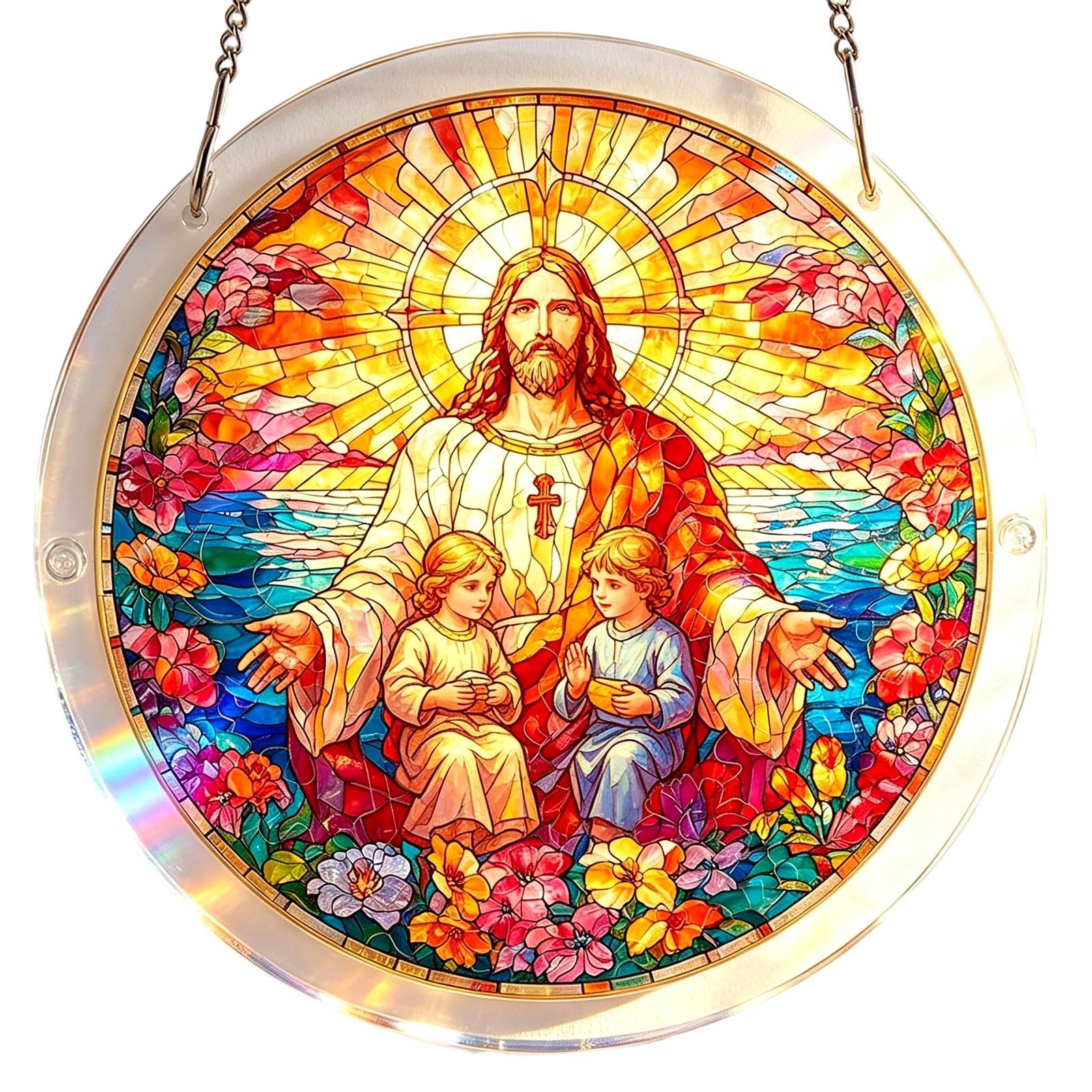 Round Stained Glass Sun Catcher Window Hanging Decorative Art with Floral and Radiant Light Design for Indoor Outdoor Use One Size
Round Stained Glass Sun Catcher Window Hanging Decorative Art with Floral and Radiant Light Design for Indoor Outdoor Use One Size