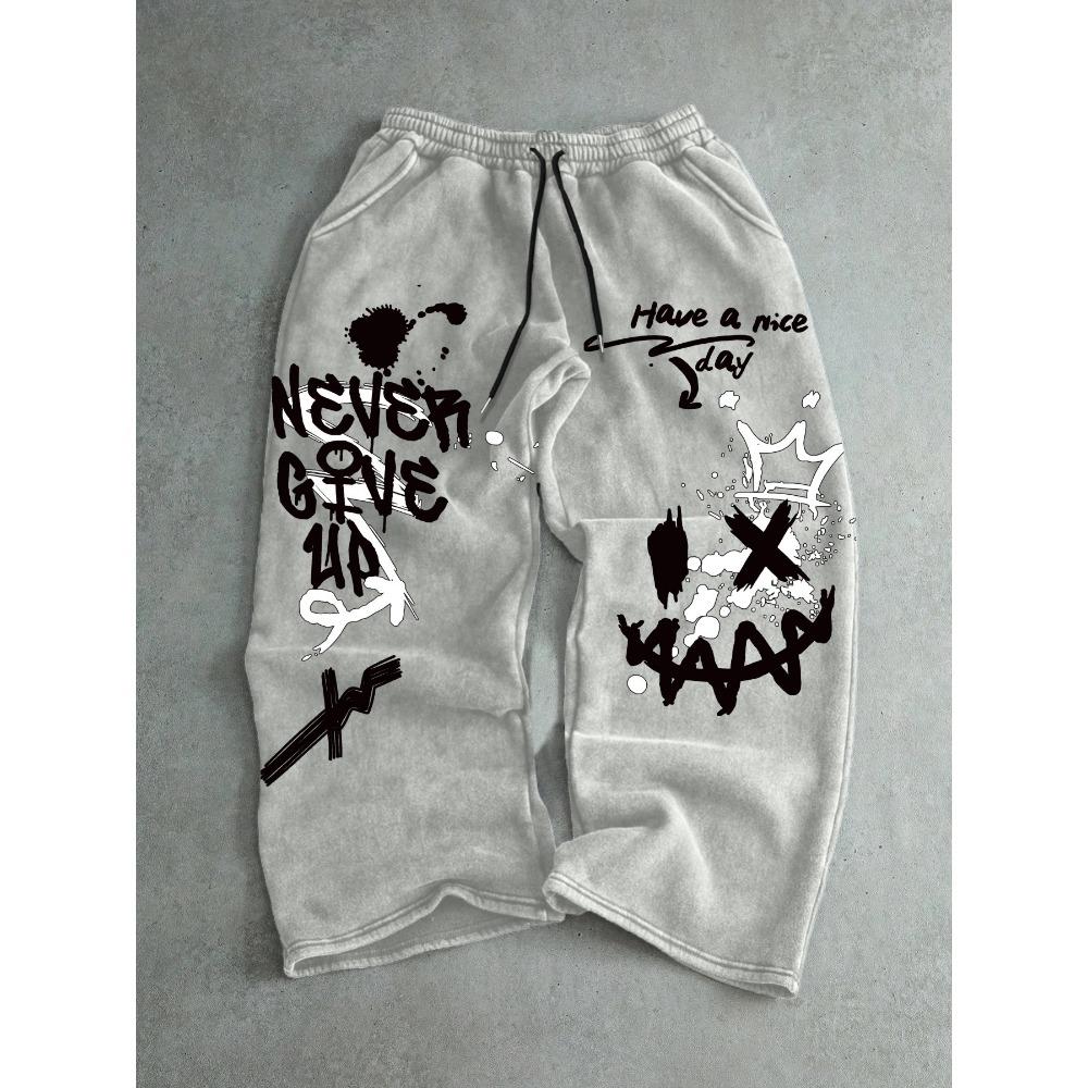Men s graffiti style straight leg pants with drawstring waistband and printed fashionable street loose sports pants S
Men s graffiti style straight leg pants with drawstring waistband and printed fashionable street loose sports pants S