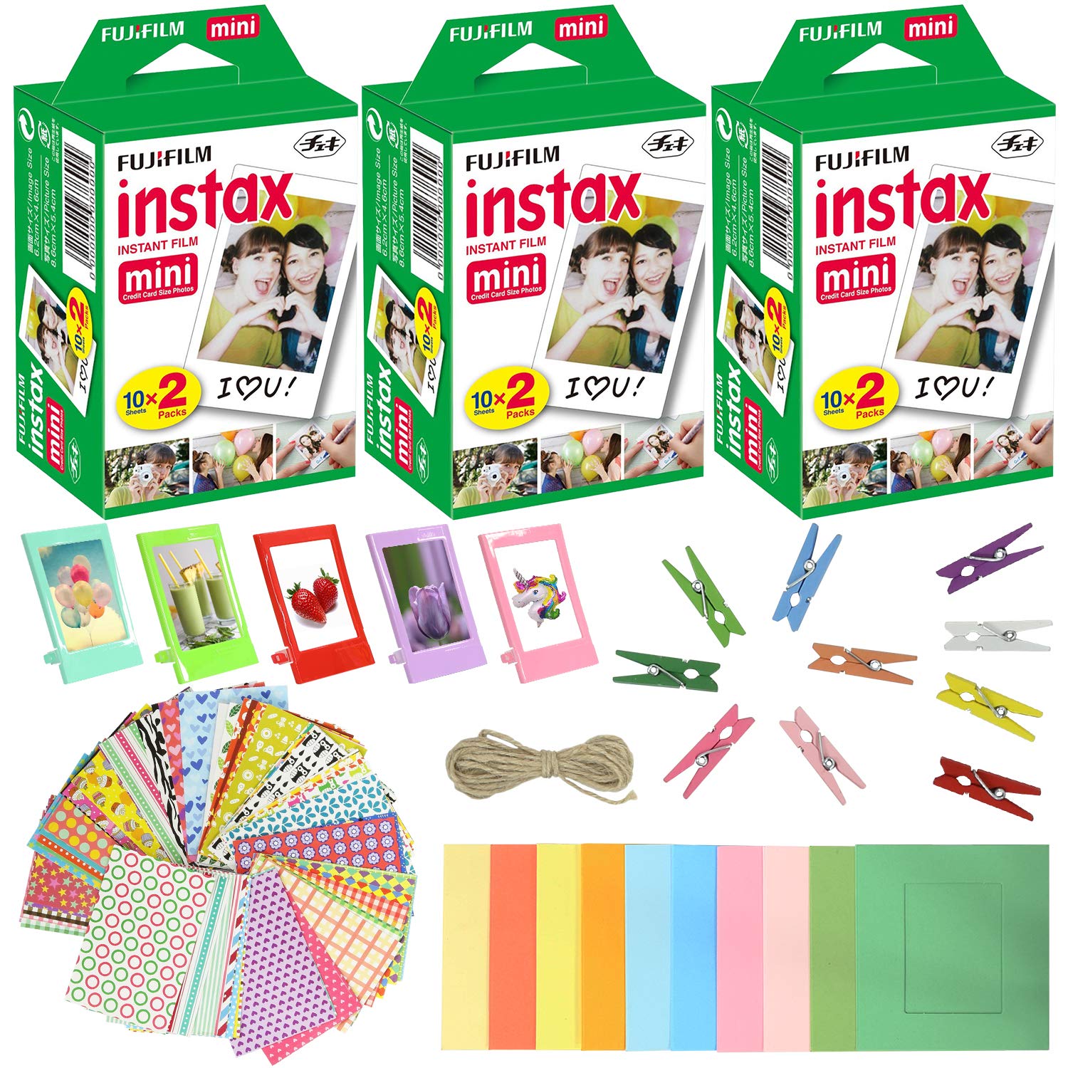 Fujifilm Instax Mini Instant Film (3 packs of 60 sheets) 5 plastic desk frames + 10 paper frames + 60 sticker frames
Fujifilm Instax Mini Instant Film (3 packs of 60 sheets) 5 plastic desk frames + 10 paper frames + 60 sticker frames