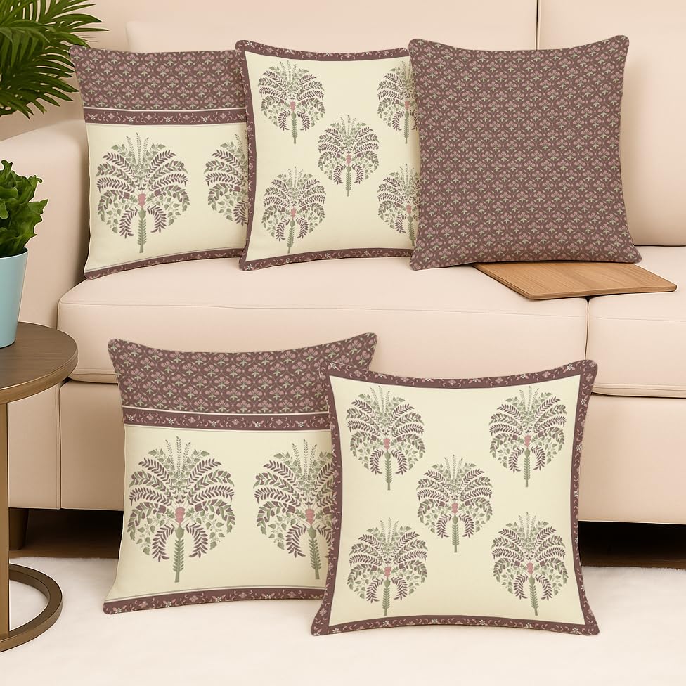 Set of 5 Polycotton Printed Cushion Covers | Traditional Palm & Floral Border Design | Soft Decorative Pillow Covers for Sofa 24 x 24 Inch (Pack of 5)
Set of 5 Polycotton Printed Cushion Covers | Traditional Palm & Floral Border Design | Soft Decorative Pillow Covers for Sofa 24 x 24 Inch (Pack of 5)