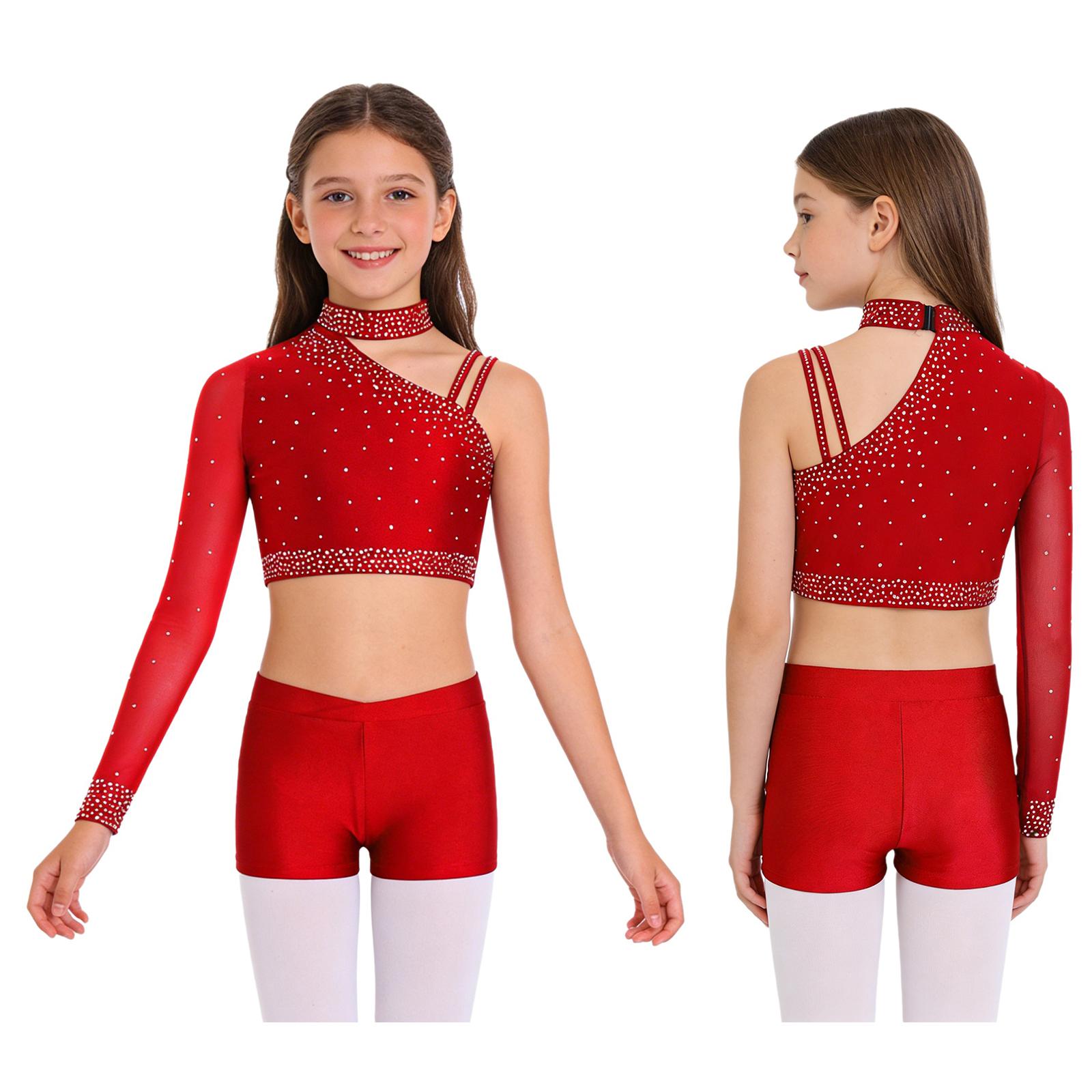 Kids Girls Stage Performance Set: Sparkly Rhinestones Crop Top with Irregular Shoulder & V-Front Waistband Dance Shorts червоний
Kids Girls Stage Performance Set: Sparkly Rhinestones Crop Top with Irregular Shoulder & V-Front Waistband Dance Shorts червоний