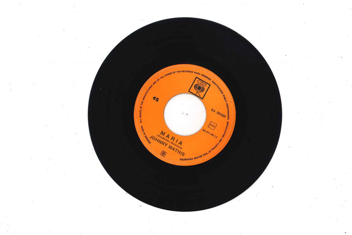 7inch Record JOHNNY MATHIS - Maria / One Starry Night BA301009 CBS 1963 Greece Pop Used
7inch Record JOHNNY MATHIS - Maria / One Starry Night BA301009 CBS 1963 Greece Pop Used