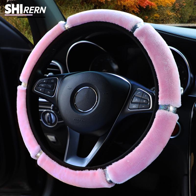 Универсальный 33 см мягкий плюшевый чехол на руль автомобиля со стразами, аксессуары для интерьера, Защитный чехол на руль, украшение 
Универсальный 33 см мягкий плюшевый чехол на руль автомобиля со стразами, аксессуары для интерьера, Защитный чехол на руль, украшение