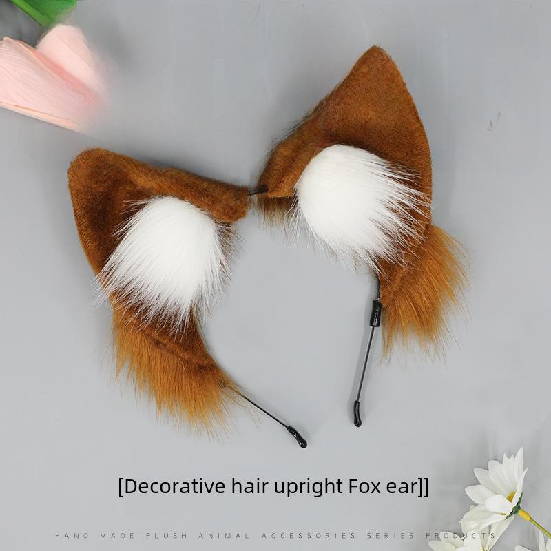 Головной убор ручной работы в стиле японской Лолиты с ушками белой лисы Yuexi Fox Tail верблюд/белый