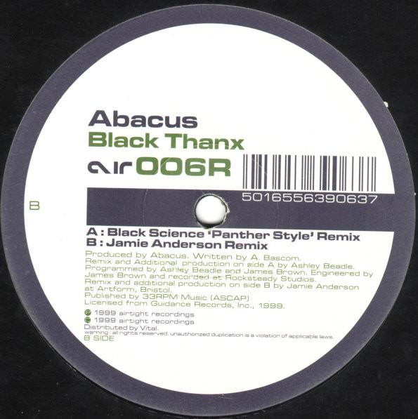 12inch Record ABACUS - Black Thanx AIR006R Airtight 1999 UK Dance & Electronica Used
12inch Record ABACUS - Black Thanx AIR006R Airtight 1999 UK Dance & Electronica Used