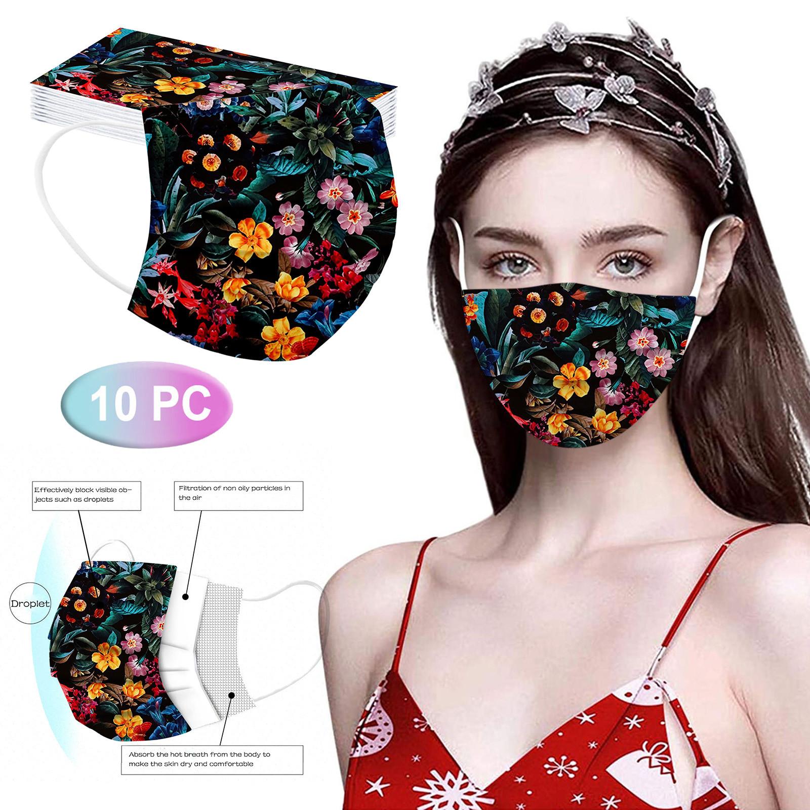 10 шт. Маска для лица одноразовая с принтом цветов и ушными петлями