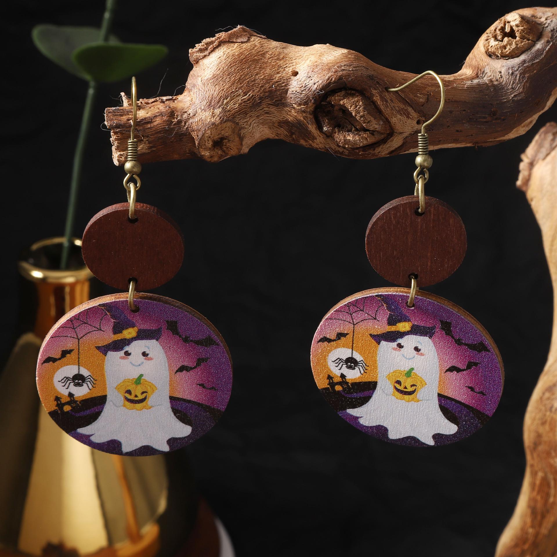 Halloween Carnival party Fashionable, personalized and creative geometric circular ghost skull wooden printed pattern earrings
Halloween Carnival party Fashionable, personalized and creative geometric circular ghost skull wooden printed pattern earrings