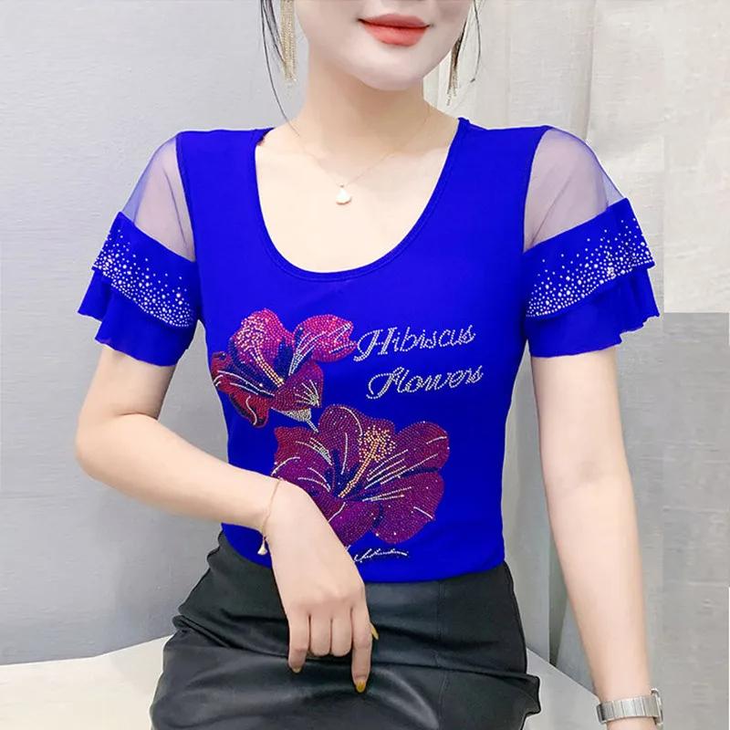 New Korean Women Summer Flower T-shirt Clothes Shiny Hot Diamonds Tops Elegant O-Neck Short Sleeved Luxury Female Tees M
New Korean Women Summer Flower T-shirt Clothes Shiny Hot Diamonds Tops Elegant O-Neck Short Sleeved Luxury Female Tees M