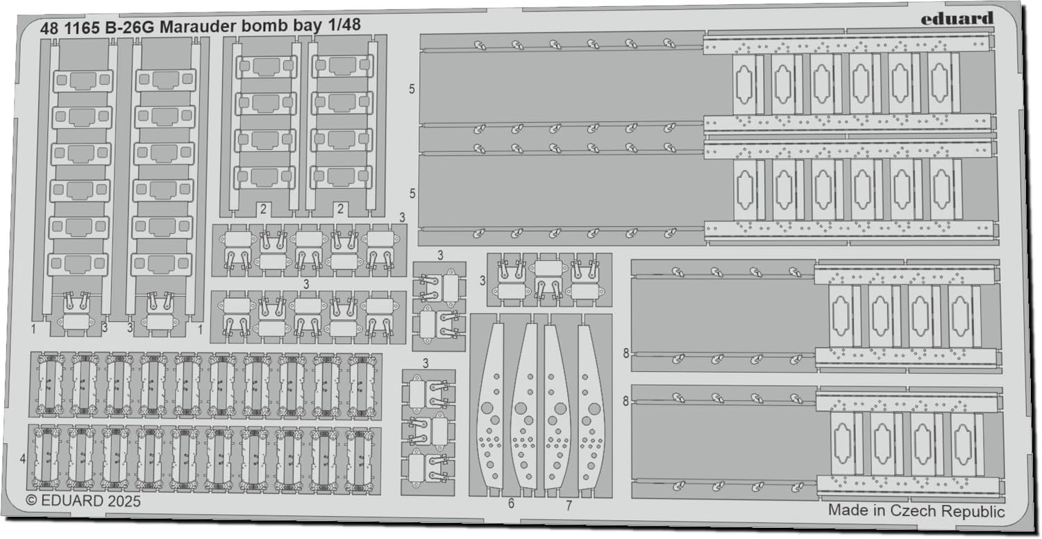 Eduard Marauder Bomb Tank Parts Пластиковые детали для модели EDU481165 1/48 B-26G Фототравление (для ИКМ) (Самолет)
Eduard Marauder Bomb Tank Parts Пластиковые детали для модели EDU481165 1/48 B-26G Фототравление (для ИКМ) (Самолет)