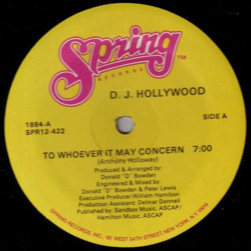 12inch Record DJ HOLLYWOOD - To Whoever It May Concern SPR12422 Spring Records 1986 US Rap & Hip-Hop/R&B Used
12inch Record DJ HOLLYWOOD - To Whoever It May Concern SPR12422 Spring Records 1986 US Rap & Hip-Hop/R&B Used