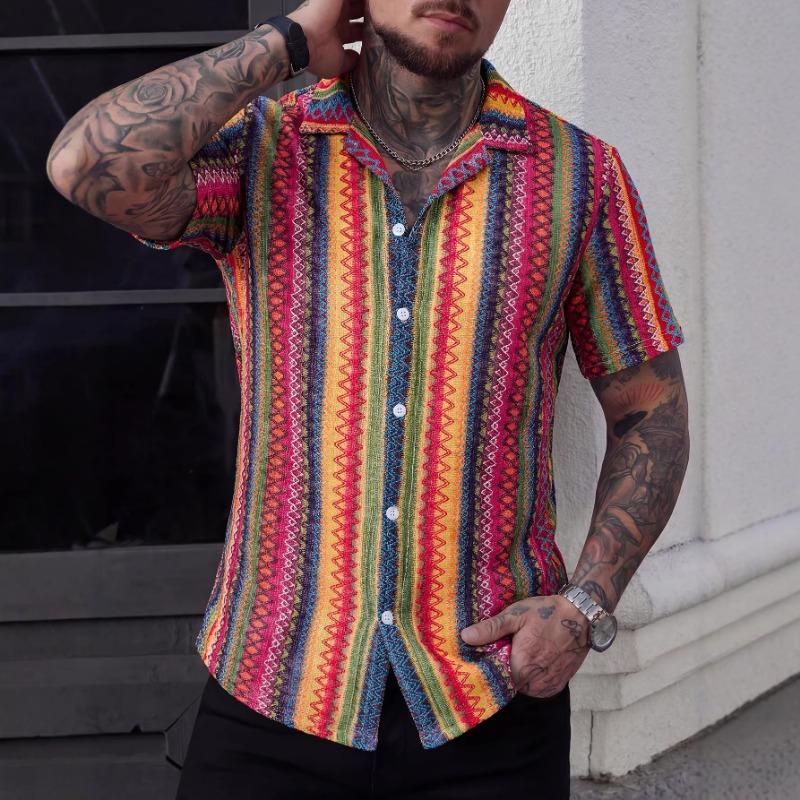 Mens Colorful Ethnic Striped Short Sleeve Button Down Shirt S
Mens Colorful Ethnic Striped Short Sleeve Button Down Shirt S
