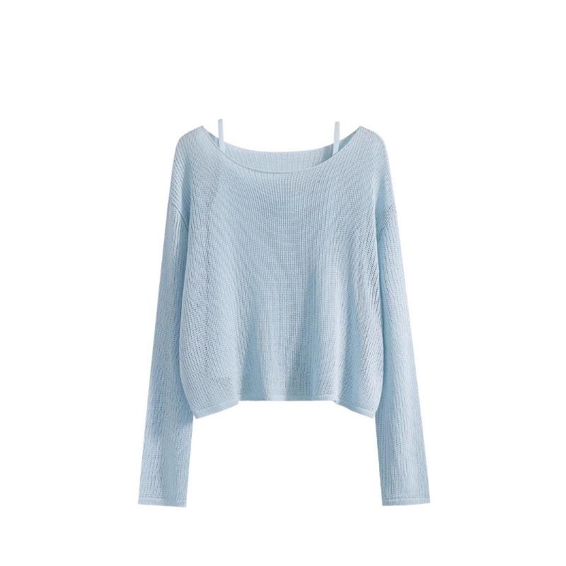women boat neck knit top loose fit long sleeve cropped sheer casual sweater onesize синий
women boat neck knit top loose fit long sleeve cropped sheer casual sweater onesize синий