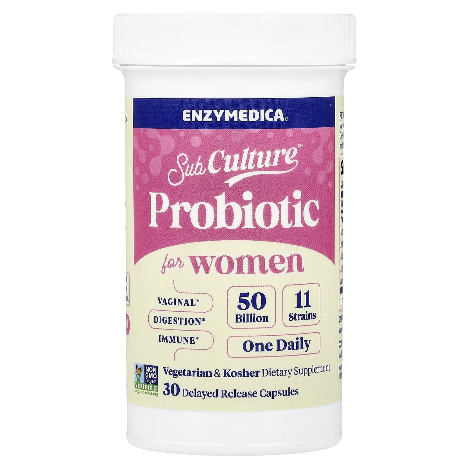 Enzymedica, SubCulature™ Probiotic for Women, 50 Billion, 30 Delayed-Release Capsules
Enzymedica, SubCulature™ Probiotic for Women, 50 Billion, 30 Delayed-Release Capsules