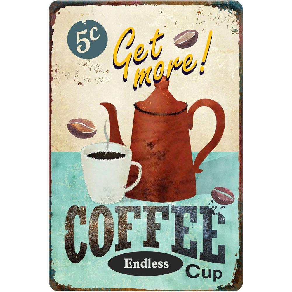Vintage Get More Coffee Endless Cup Retro Coffee Themed Metal Tin Sign Wall Decor 20x30cm(7.8x11.8inch)
Vintage Get More Coffee Endless Cup Retro Coffee Themed Metal Tin Sign Wall Decor 20x30cm(7.8x11.8inch)