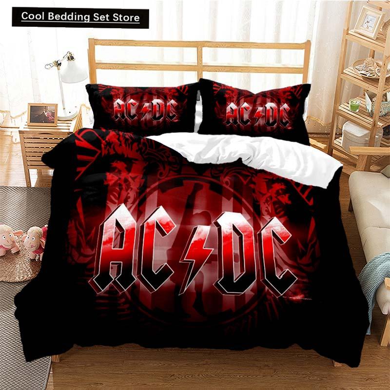2024 Модный комплект постельного белья AC_DC Rock Band для мальчиков и девочек, двуспальный пододеяльник, наволочка, детская кровать, модный домашний текстиль AU Single(140x210cm)