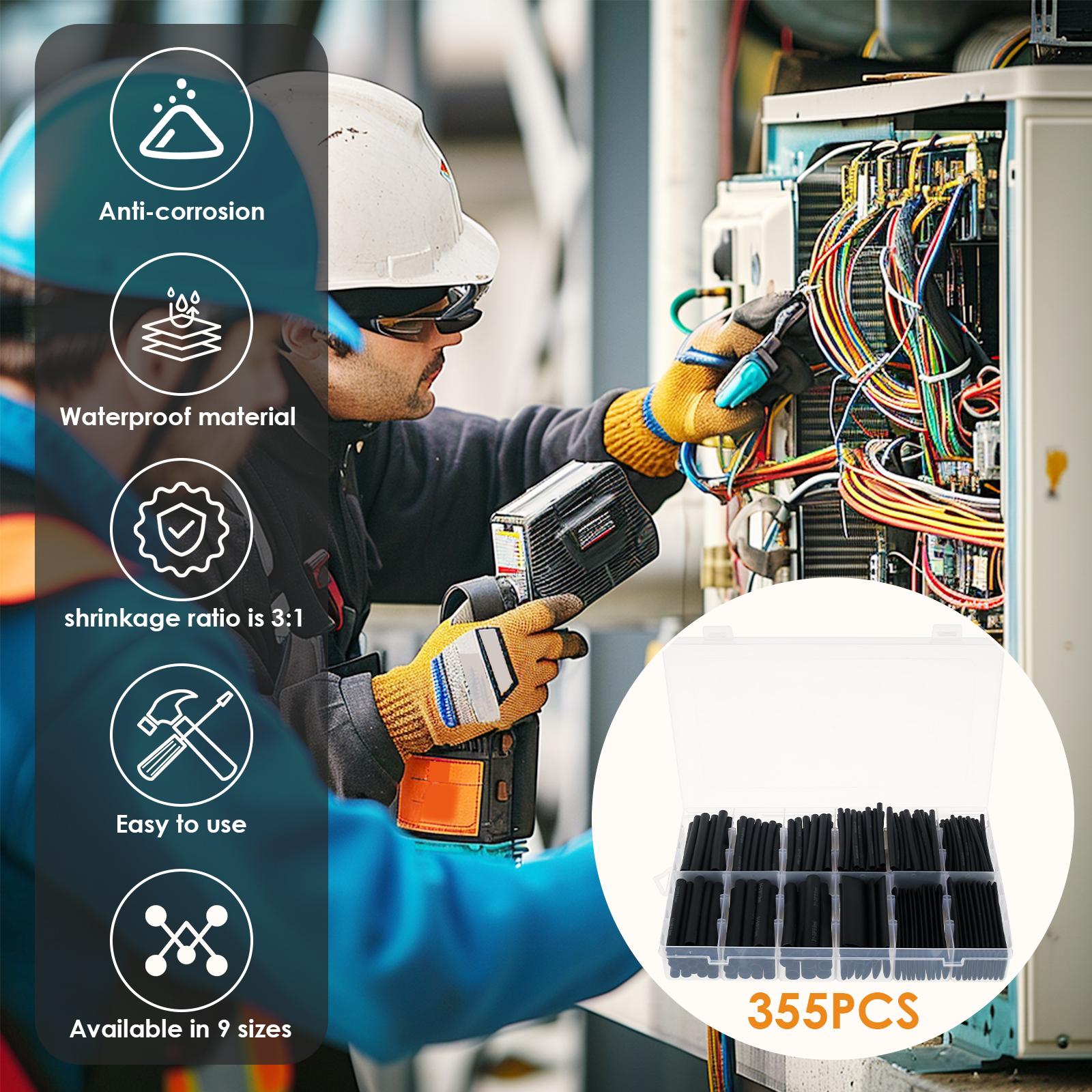 355Pcs 3:1Heat Shrink Tube Waterproof With Adhesive Lined Industrial Heat-shrink Tubing Wire Wrap Electrical Connection 
355Pcs 3:1Heat Shrink Tube Waterproof With Adhesive Lined Industrial Heat-shrink Tubing Wire Wrap Electrical Connection