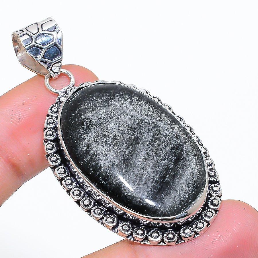 Silver Sheen Obsidian Gemstone 925 Sterling Silver Jewelry Pendant 2.17 SU-10696
Silver Sheen Obsidian Gemstone 925 Sterling Silver Jewelry Pendant 2.17 SU-10696