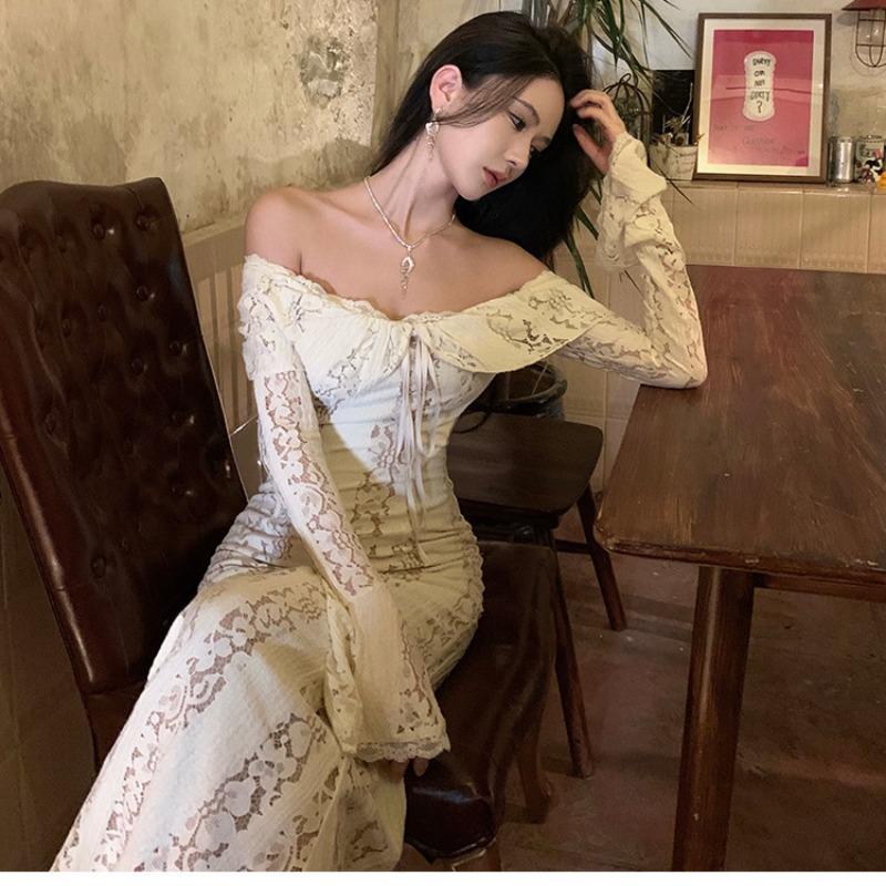 French One-word Shoulder Lace Long-sleeved Dress Women s Autumn Temperament High-end Sexy and Beautiful Dress Hip-wrapped Long Skirt S белый
French One-word Shoulder Lace Long-sleeved Dress Women s Autumn Temperament High-end Sexy and Beautiful Dress Hip-wrapped Long Skirt S белый