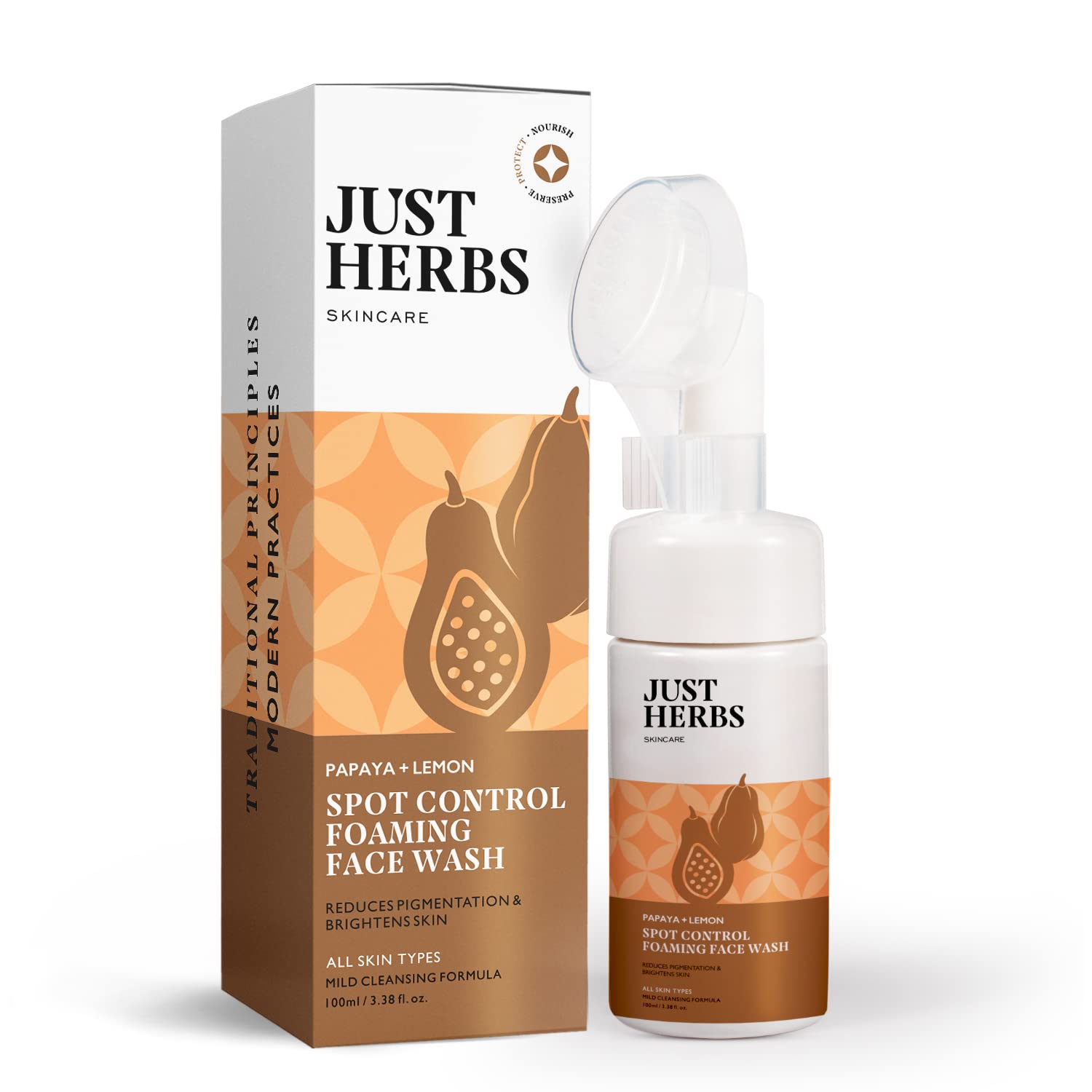 Just Herbs Brightening Foaming Face Wash With Vitamin C, Papaya and Lemon for Dark spot Reduction and Clear Skin - 100ml
Just Herbs Brightening Foaming Face Wash With Vitamin C, Papaya and Lemon for Dark spot Reduction and Clear Skin - 100ml
