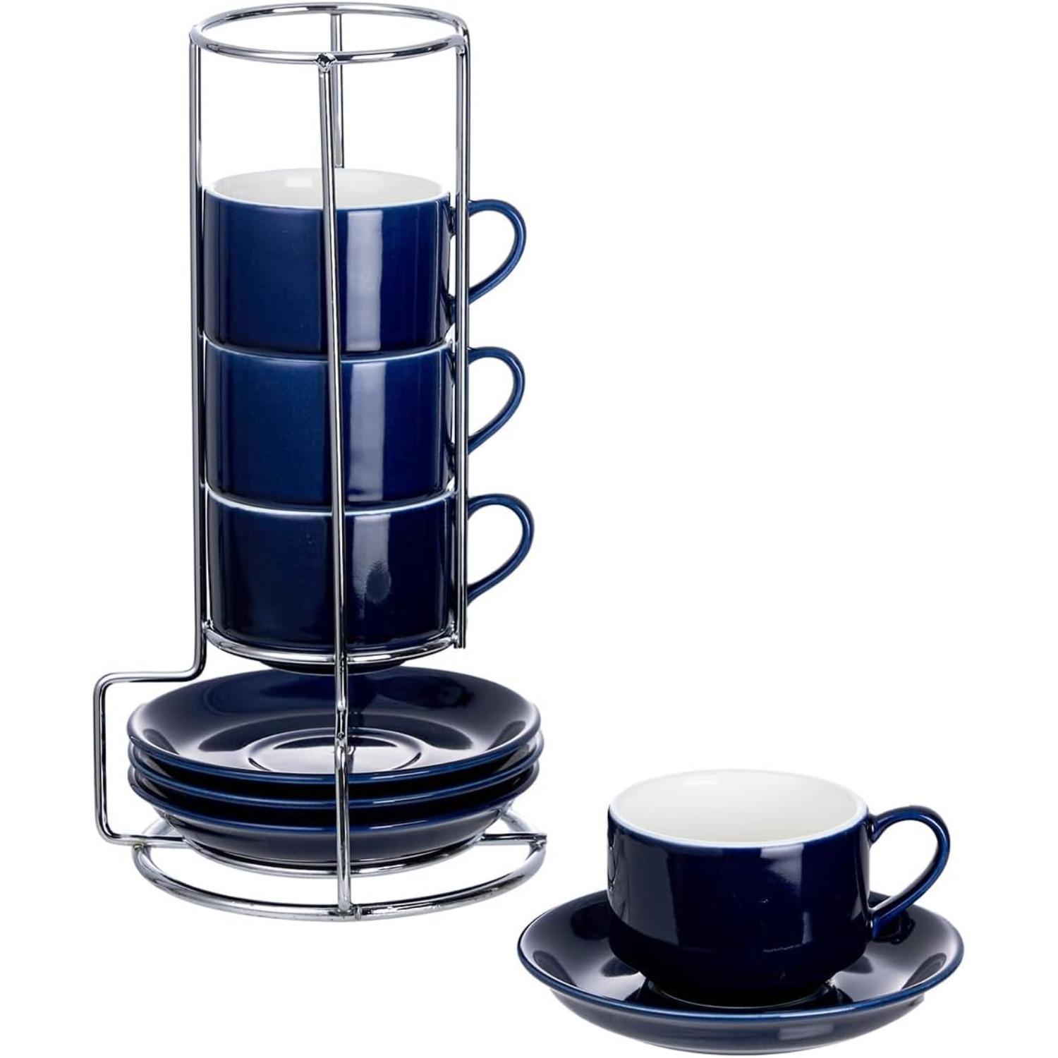 3-Ounce Espresso Cups Set of 4, Small Stackable Coffee Cups with Saucers, Spoons and Metal Stand, Ceramic Demitasse Mugs 3OZ синій
3-Ounce Espresso Cups Set of 4, Small Stackable Coffee Cups with Saucers, Spoons and Metal Stand, Ceramic Demitasse Mugs 3OZ синій