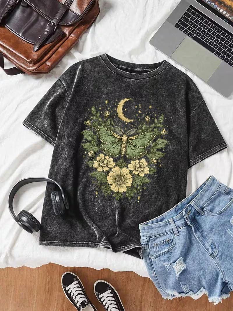 Vintage Washed Moon Moth Floral Graphic TShirt for Women Men Casual Short Sleeve Crew Neck Oversized Botanical Celestial Tee S
Vintage Washed Moon Moth Floral Graphic TShirt for Women Men Casual Short Sleeve Crew Neck Oversized Botanical Celestial Tee S