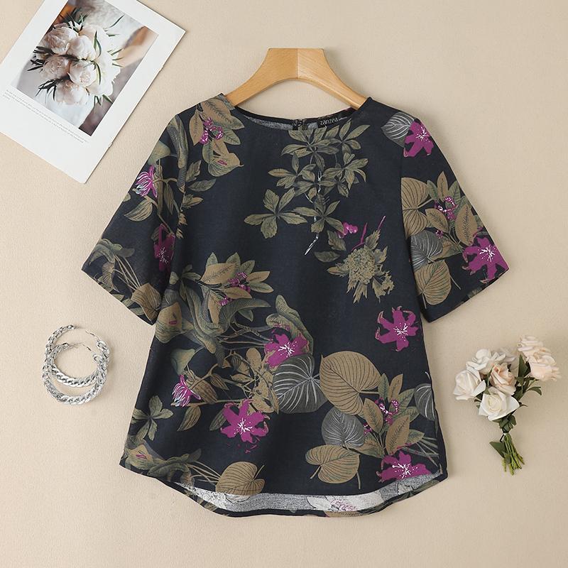 ZANZEA Women Casual Round Neck Floral Print Short Sleeve Cotton T-Shirts 5XL Темно-синій
ZANZEA Women Casual Round Neck Floral Print Short Sleeve Cotton T-Shirts 5XL Темно-синій