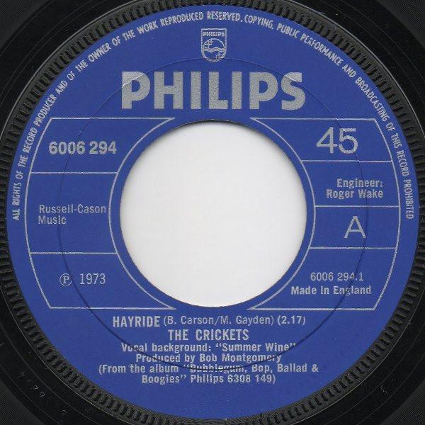 7inch Record CRICKETS Hayride 6006294 PHILIPS 1973 UK Rock Used
7inch Record CRICKETS Hayride 6006294 PHILIPS 1973 UK Rock Used