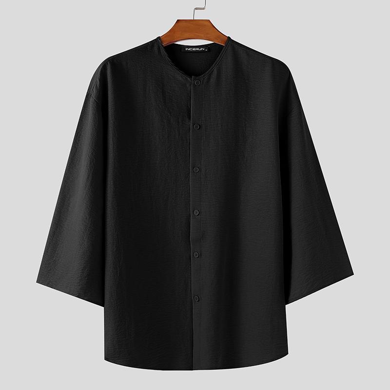 INCERUN Мужские рубашки-туники оверсайз без воротника с рукавом 3/4, однотонные, повседневные L
INCERUN Мужские рубашки-туники оверсайз без воротника с рукавом 3/4, однотонные, повседневные L