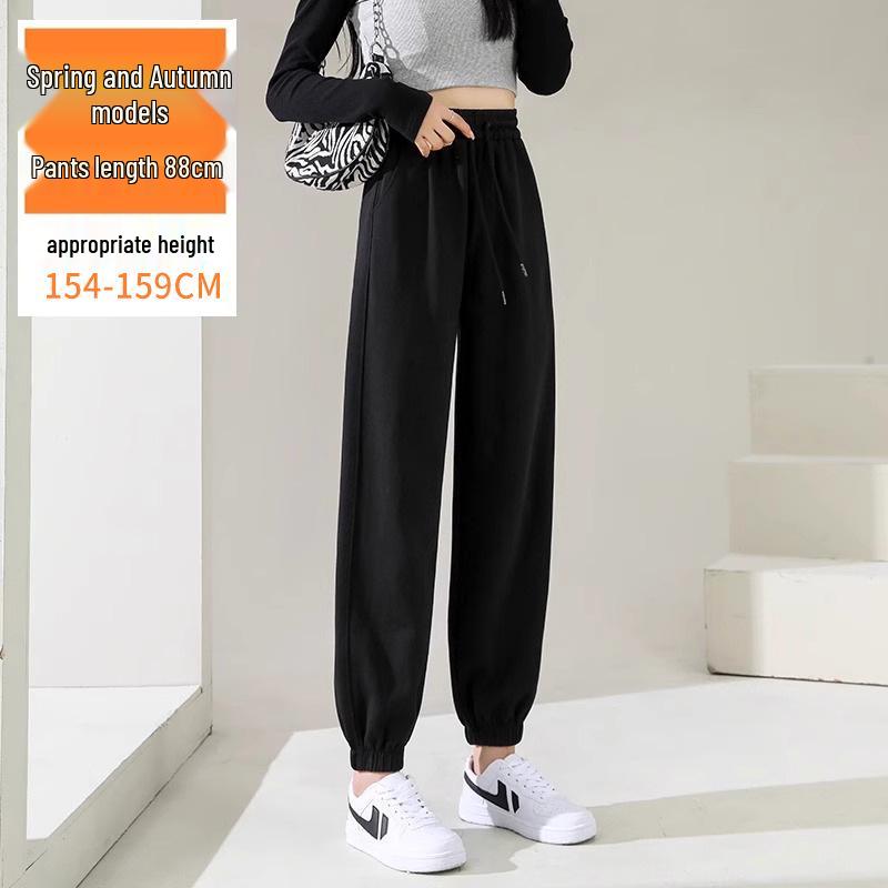 Маленькие черные женские велюровые спортивные штаны с высокой посадкой, манжетами, свободного кроя, повседневные, для осени/зимы 2024 S