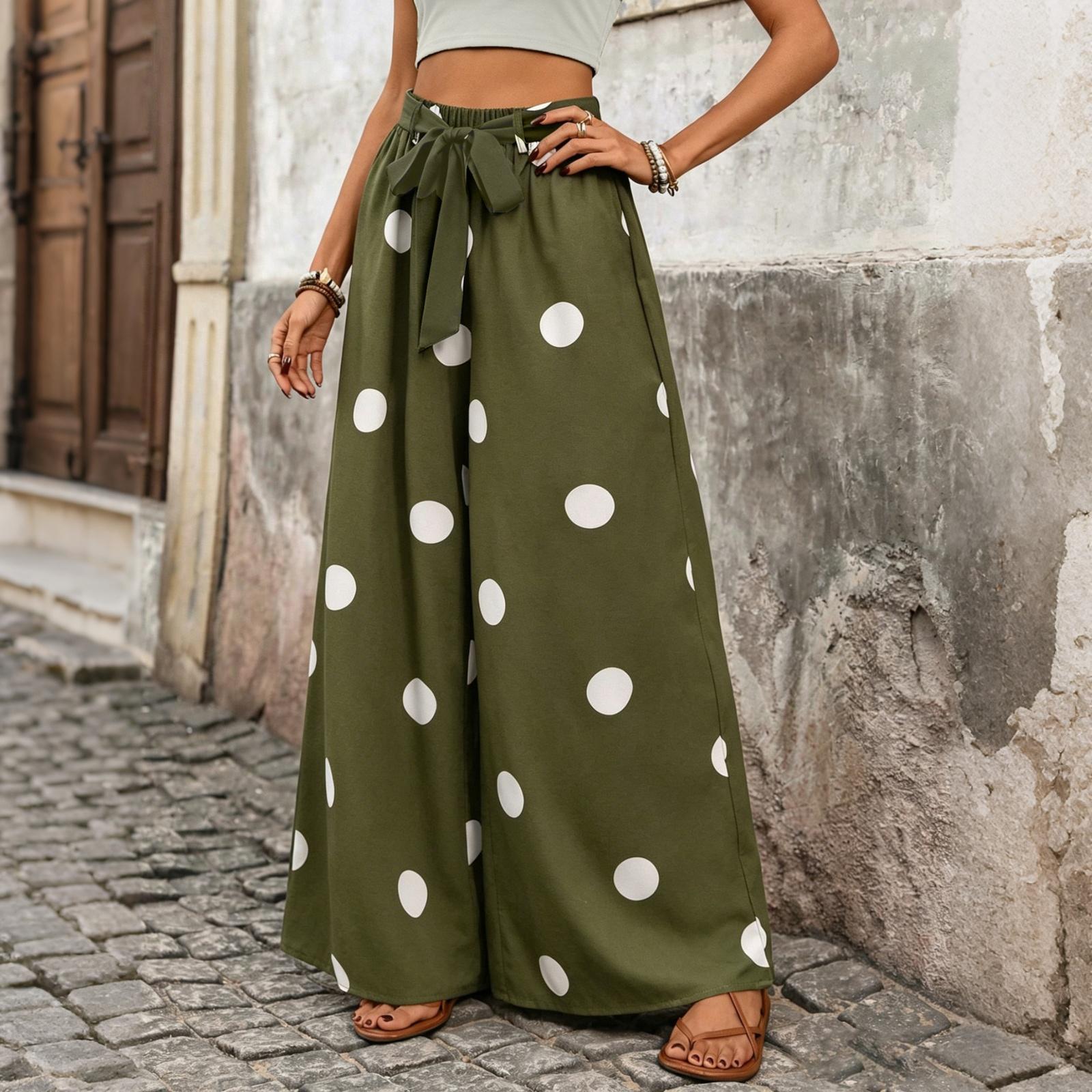 Women Loose Fit Casual Wide Leg Pants Elastic Waistband with Wide Belt Polka Dot Pattern Comfortable Palazzo Trousers M
Women Loose Fit Casual Wide Leg Pants Elastic Waistband with Wide Belt Polka Dot Pattern Comfortable Palazzo Trousers M