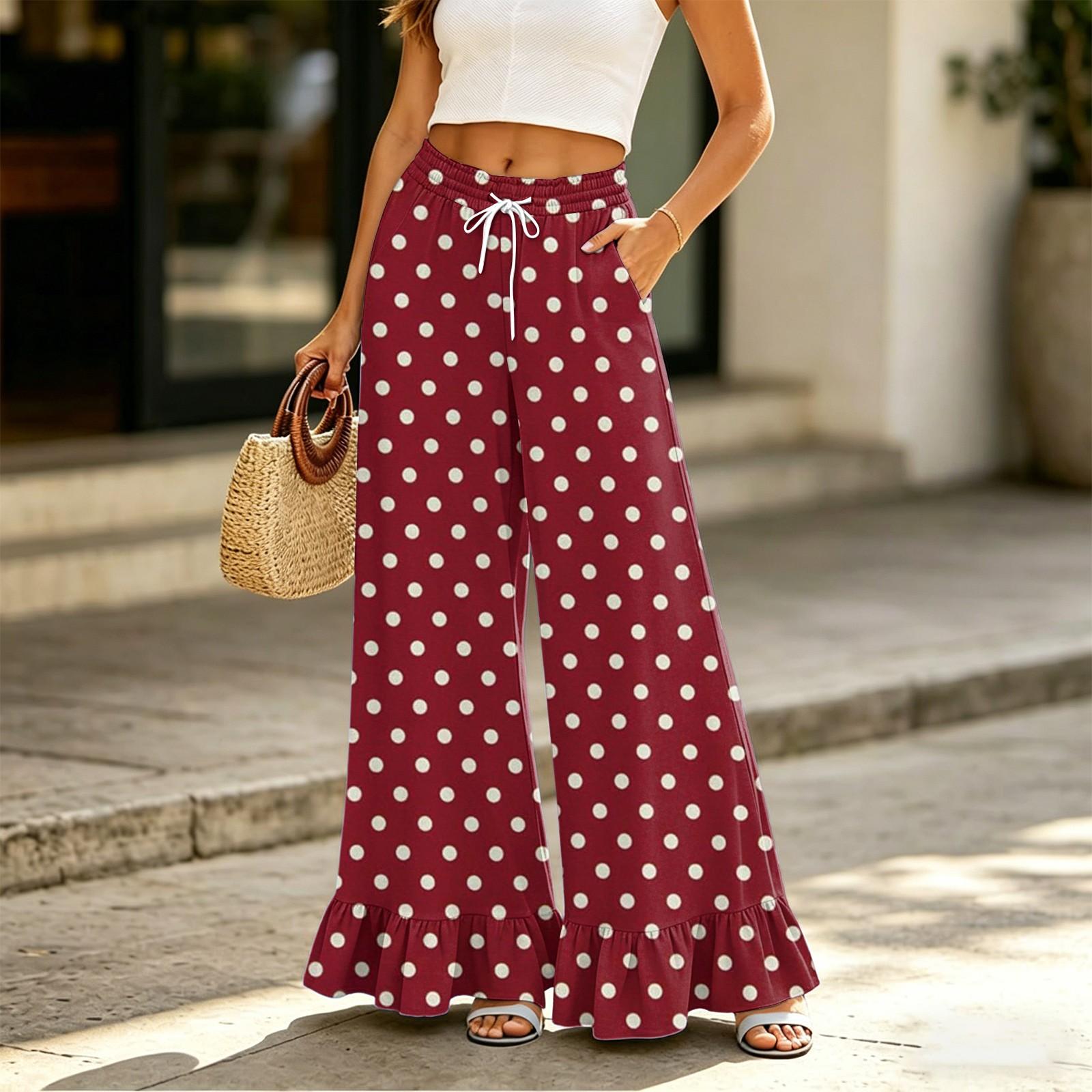 Women High Waist Wide Leg Pants with Drawstring and Pockets Relaxed Fit Long Trousers with Ruffle Hem and Floral Print for Casual Wear S винний
Women High Waist Wide Leg Pants with Drawstring and Pockets Relaxed Fit Long Trousers with Ruffle Hem and Floral Print for Casual Wear S винний