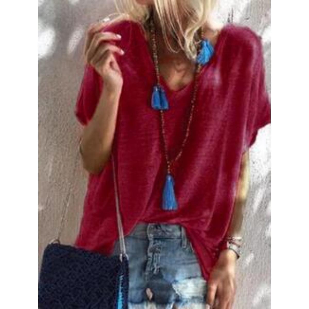 Summer Candy Color Plus Size Loose V-neck Short Sleeve T-shirt for Women Casual Light Fashion Top 5XL бордовий
Summer Candy Color Plus Size Loose V-neck Short Sleeve T-shirt for Women Casual Light Fashion Top 5XL бордовий