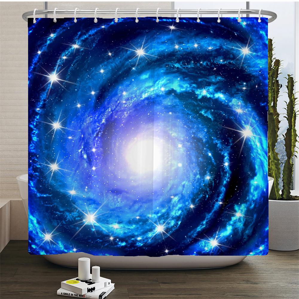 Луна Звездное Небо Занавеска для Душа Полуночный Вид Мечтательная Мистическая Занавеска для Ванной Водонепроницаемая Ткань Домашний Декор Занавеска с Крючками W90xH180cm