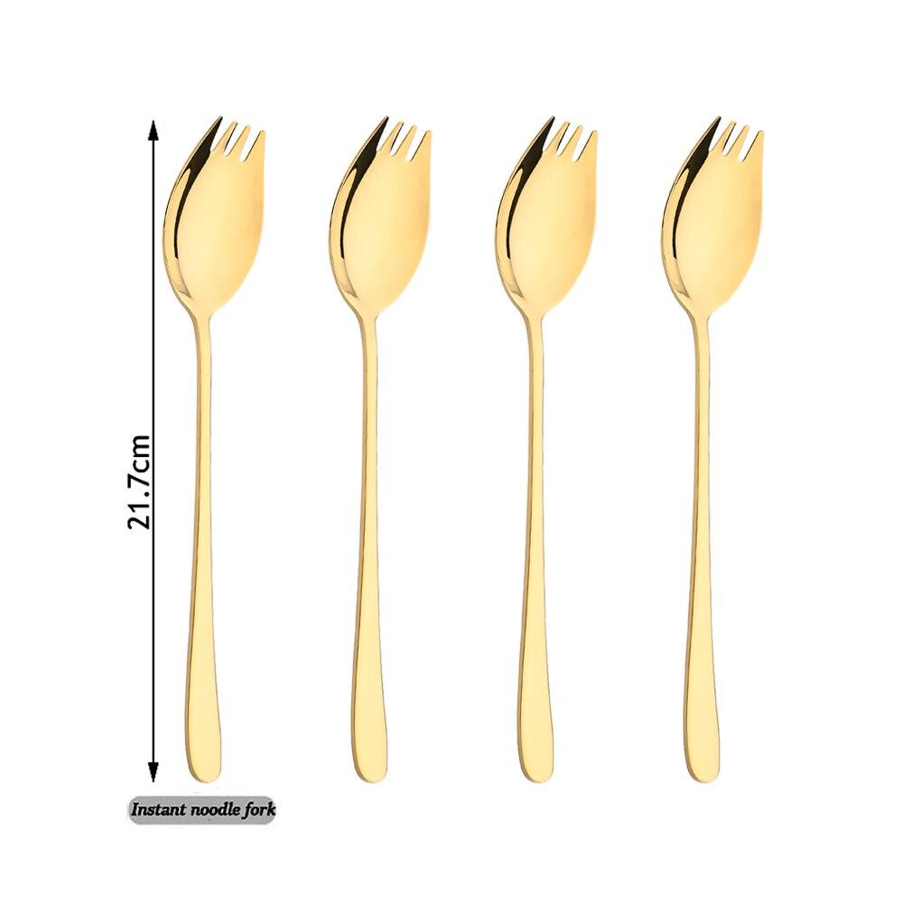 4 шт. вилка, ложка, нержавеющая сталь 304, посуда для западной еды, вилка, ложка, ложка для лапши быстрого приготовления, вилка, лапша, салатные порции золотой