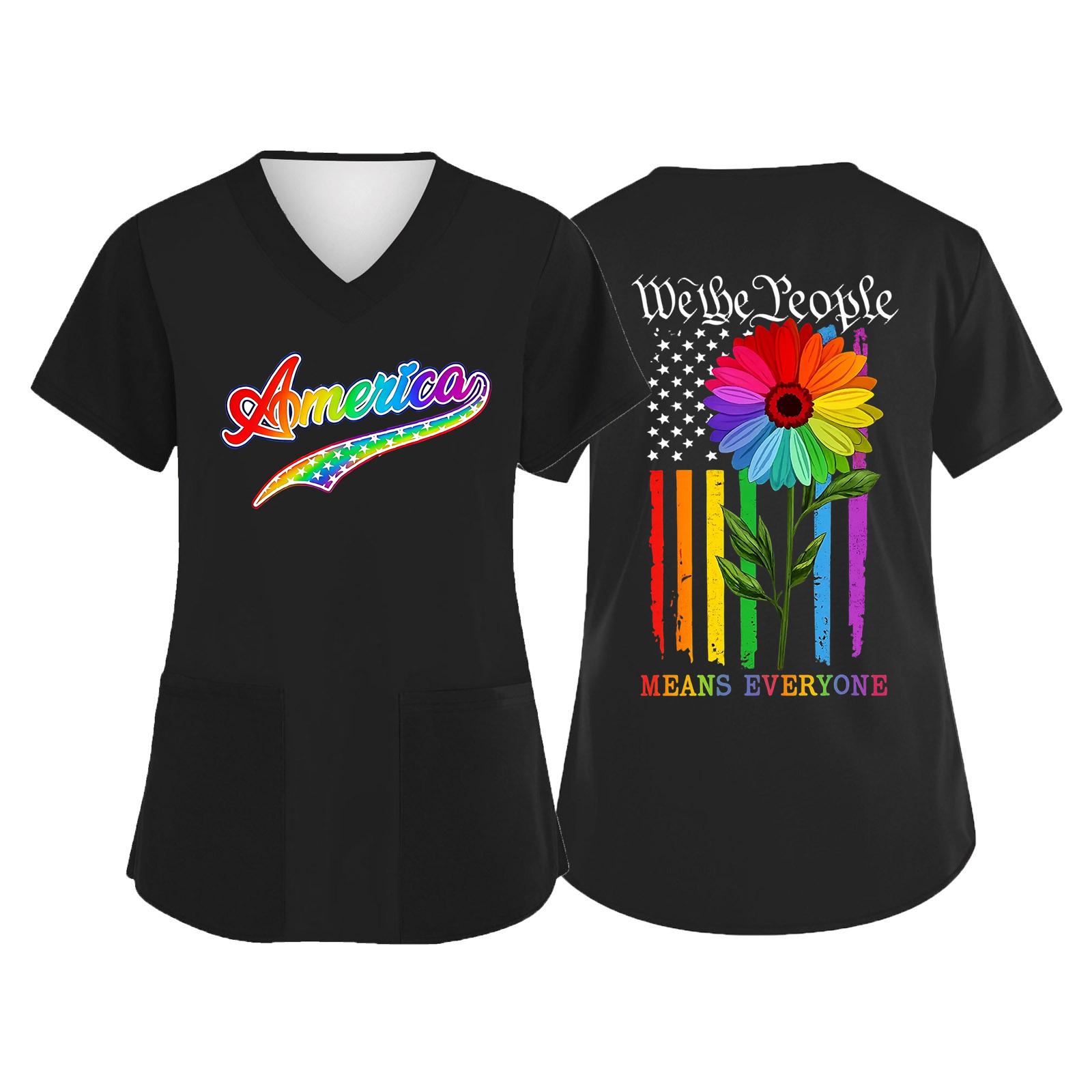 Ladies V Neck Short Sleeve Work Shirt with Pockets Independence Day Print Top Medical Uniform Scrub Tee for Caregivers XXL чорний
Ladies V Neck Short Sleeve Work Shirt with Pockets Independence Day Print Top Medical Uniform Scrub Tee for Caregivers XXL чорний
