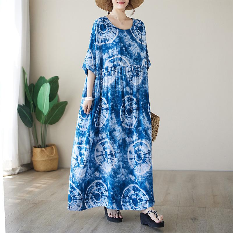 Thin Cotton Round Neck Tie Dye Printed Simple Medium Long Dress for Women Casual Dresses M синий
Thin Cotton Round Neck Tie Dye Printed Simple Medium Long Dress for Women Casual Dresses M синий