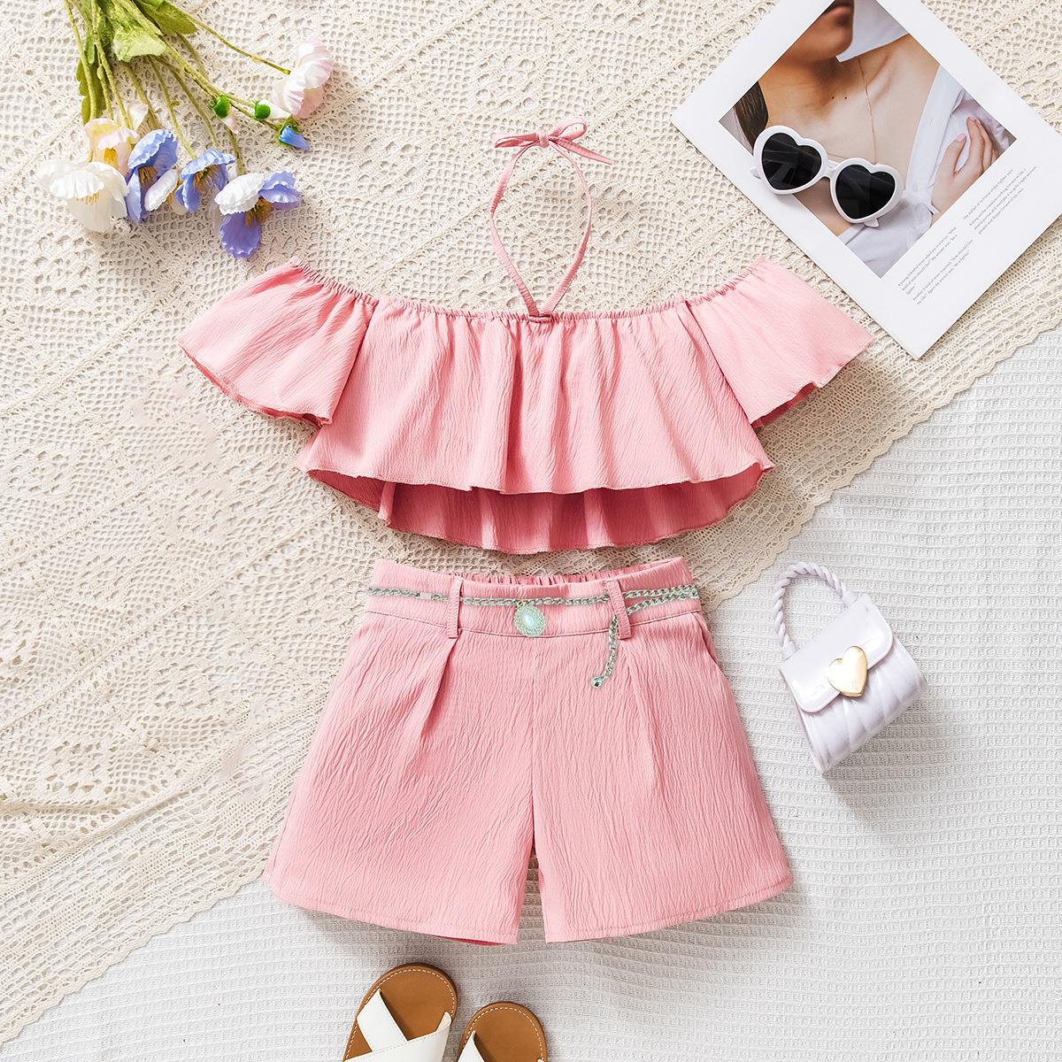 Повседневный костюм для девочек, летняя детская мода, топ на одно плечо с короткими рукавами + шорты, комплект из двух предметов 7Y
Повседневный костюм для девочек, летняя детская мода, топ на одно плечо с короткими рукавами + шорты, комплект из двух предметов 7Y