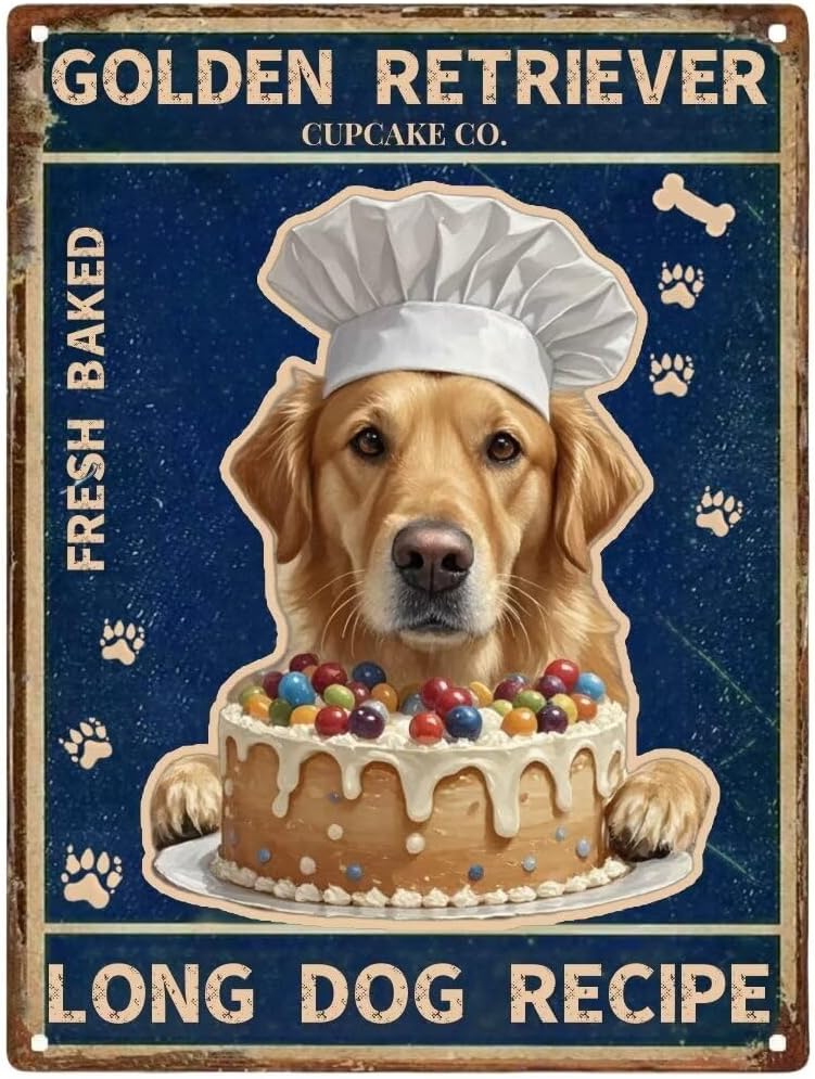 Vintage Metal Sign Aluminum Sign GOLDEN RETRIEVER CUPCAKE LONG DOG RECIPE Tin Sign Retro Wall Decor for Home Cafe and Ga 20x30cm(7.8x11.8inch)
Vintage Metal Sign Aluminum Sign GOLDEN RETRIEVER CUPCAKE LONG DOG RECIPE Tin Sign Retro Wall Decor for Home Cafe and Ga 20x30cm(7.8x11.8inch)