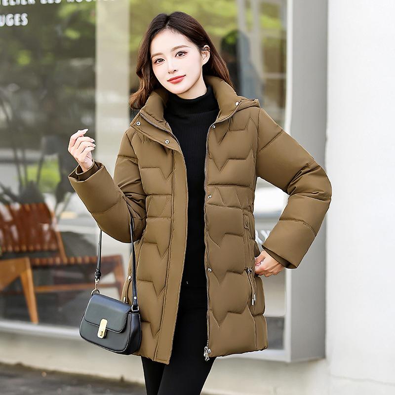 Съемная шляпа хлопковая одежда женская средней длины зимняя пуховая хлопковая одежда приталенная новая тонкая утолщенная куртка XXXL кофейный