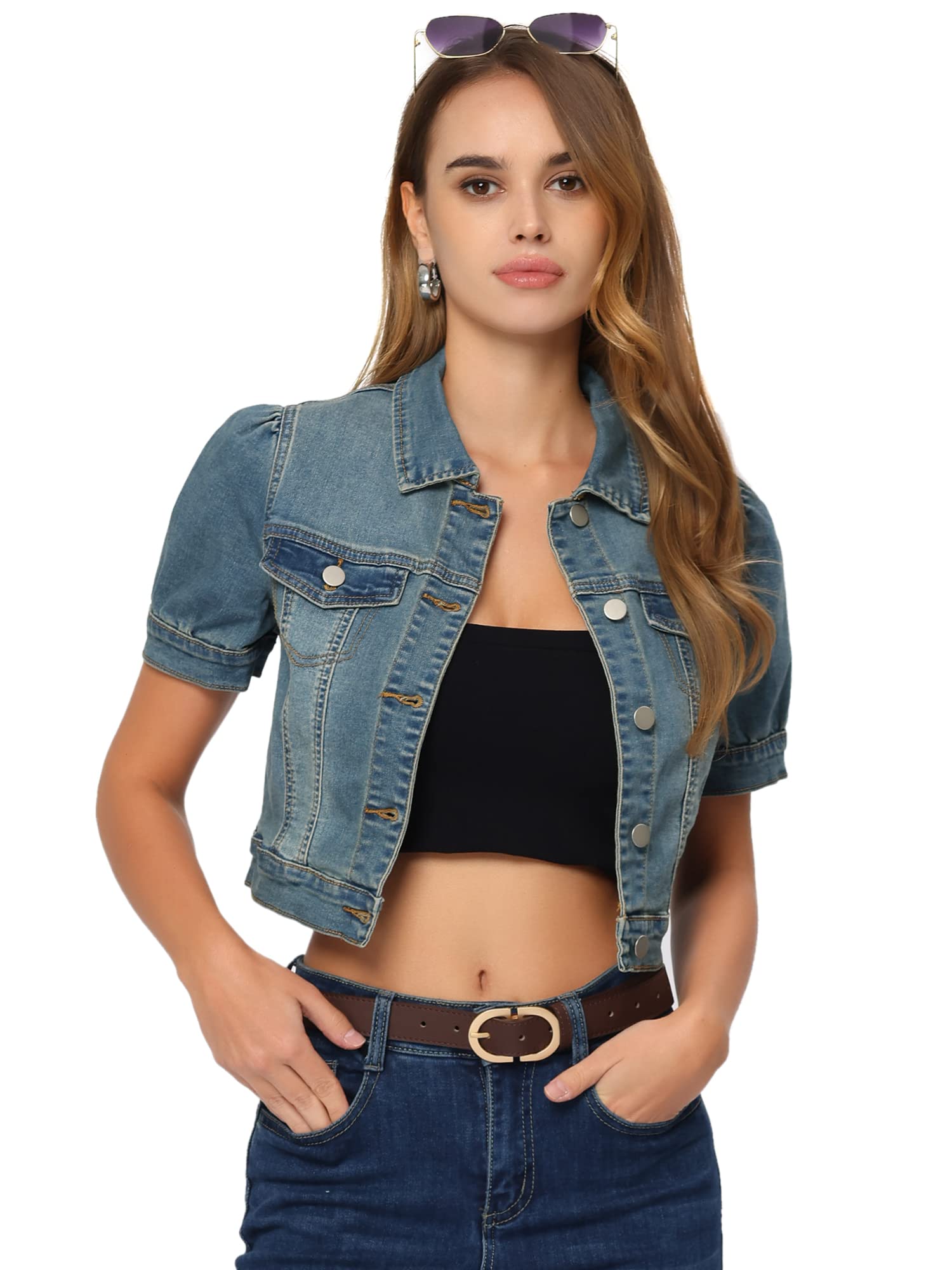 Allegra K Women s Washed Puff Sleeve Crop Denim Jacket, Blue, Size S
Allegra K Women s Washed Puff Sleeve Crop Denim Jacket, Blue, Size S