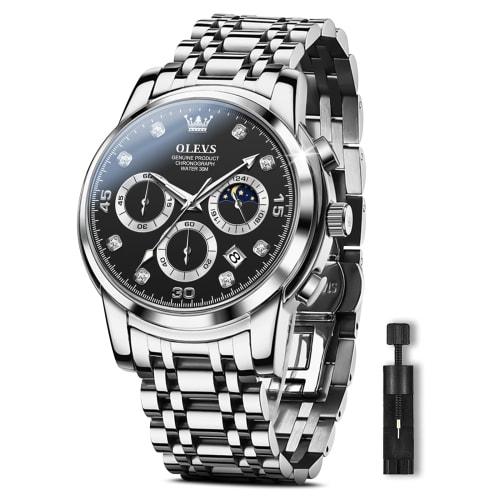 OLEVS Men s Stylish Watch, Popular Analog Quartz Movement, Waterproof Business Watch, Silver with Stainless Steel Band, Black Wristwatch, Date Display
OLEVS Men s Stylish Watch, Popular Analog Quartz Movement, Waterproof Business Watch, Silver with Stainless Steel Band, Black Wristwatch, Date Display