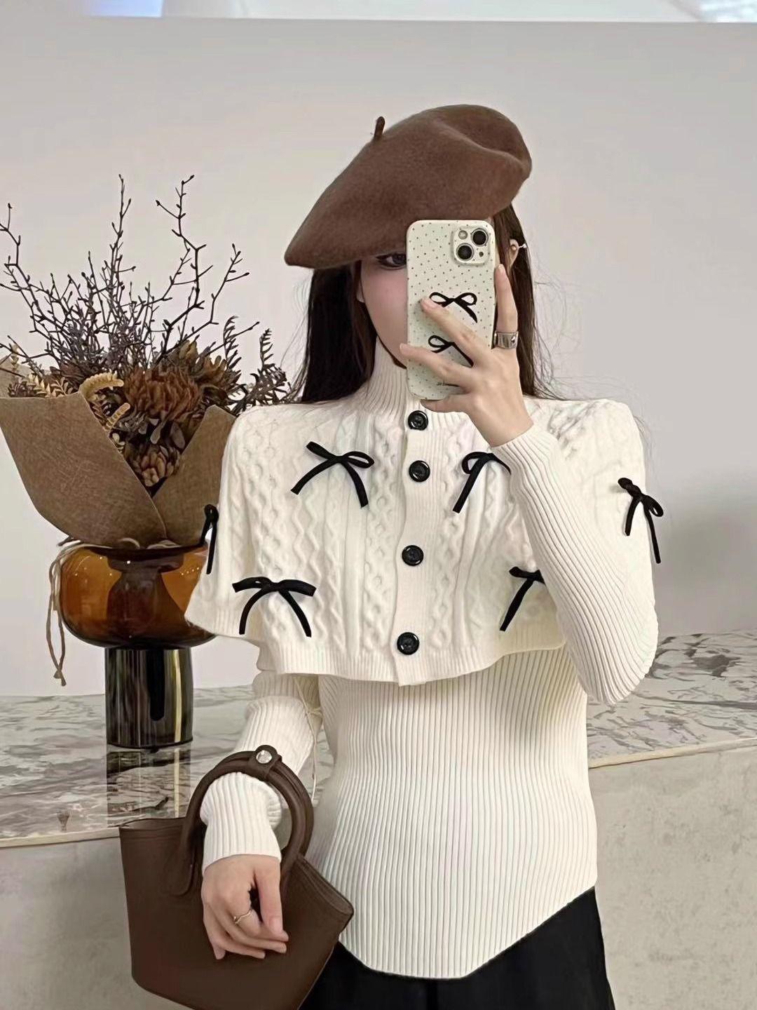 Women s Bowknot High Neck Cape Sweater Set - Long Sleeve Knitted Innerwear for Autumn/Winter Medium белый
Women s Bowknot High Neck Cape Sweater Set - Long Sleeve Knitted Innerwear for Autumn/Winter Medium белый