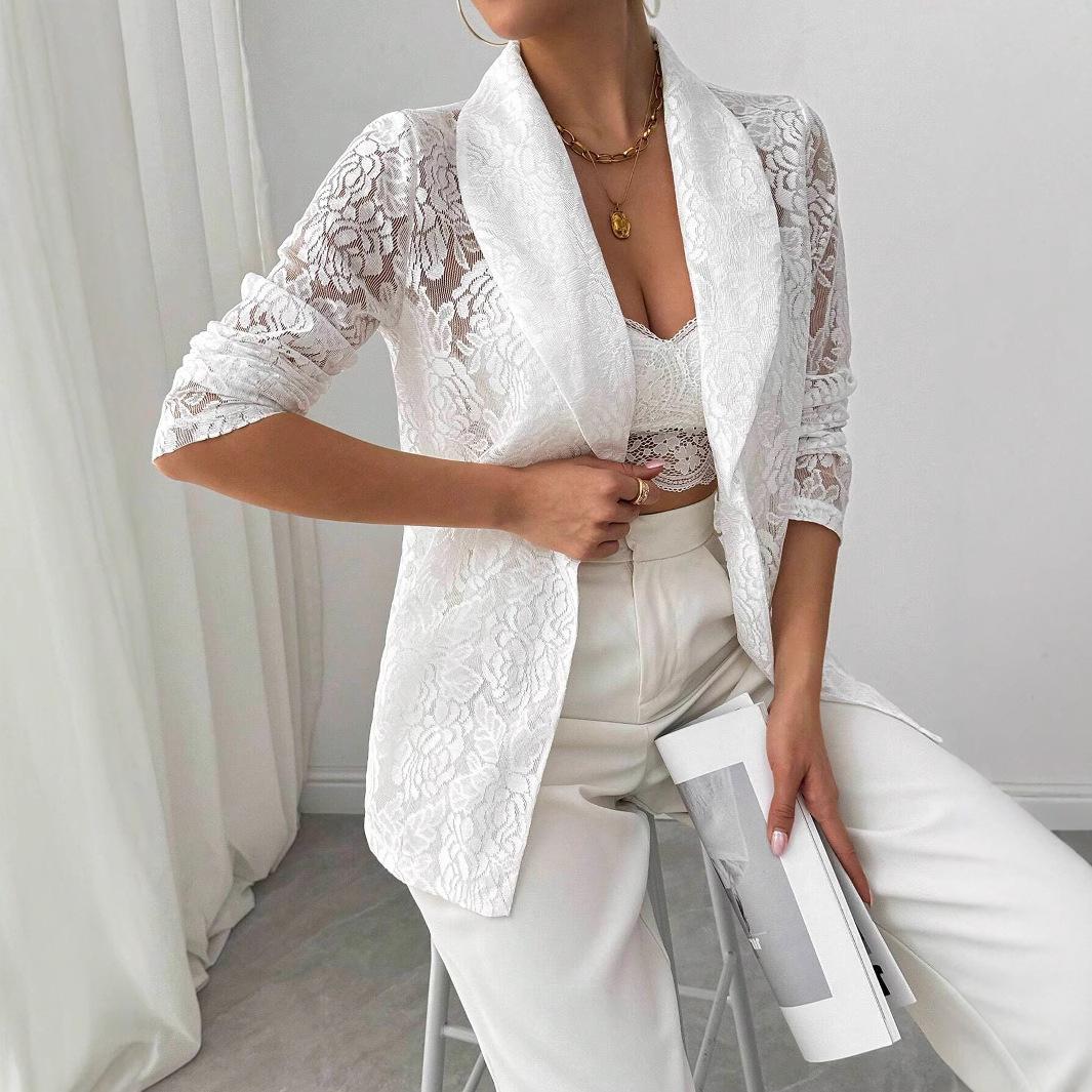 Ladies Long Sleeve Tailored Collar Lace Hollow Out Solid Color Cardigan Suit Coat XXL білий
Ladies Long Sleeve Tailored Collar Lace Hollow Out Solid Color Cardigan Suit Coat XXL білий