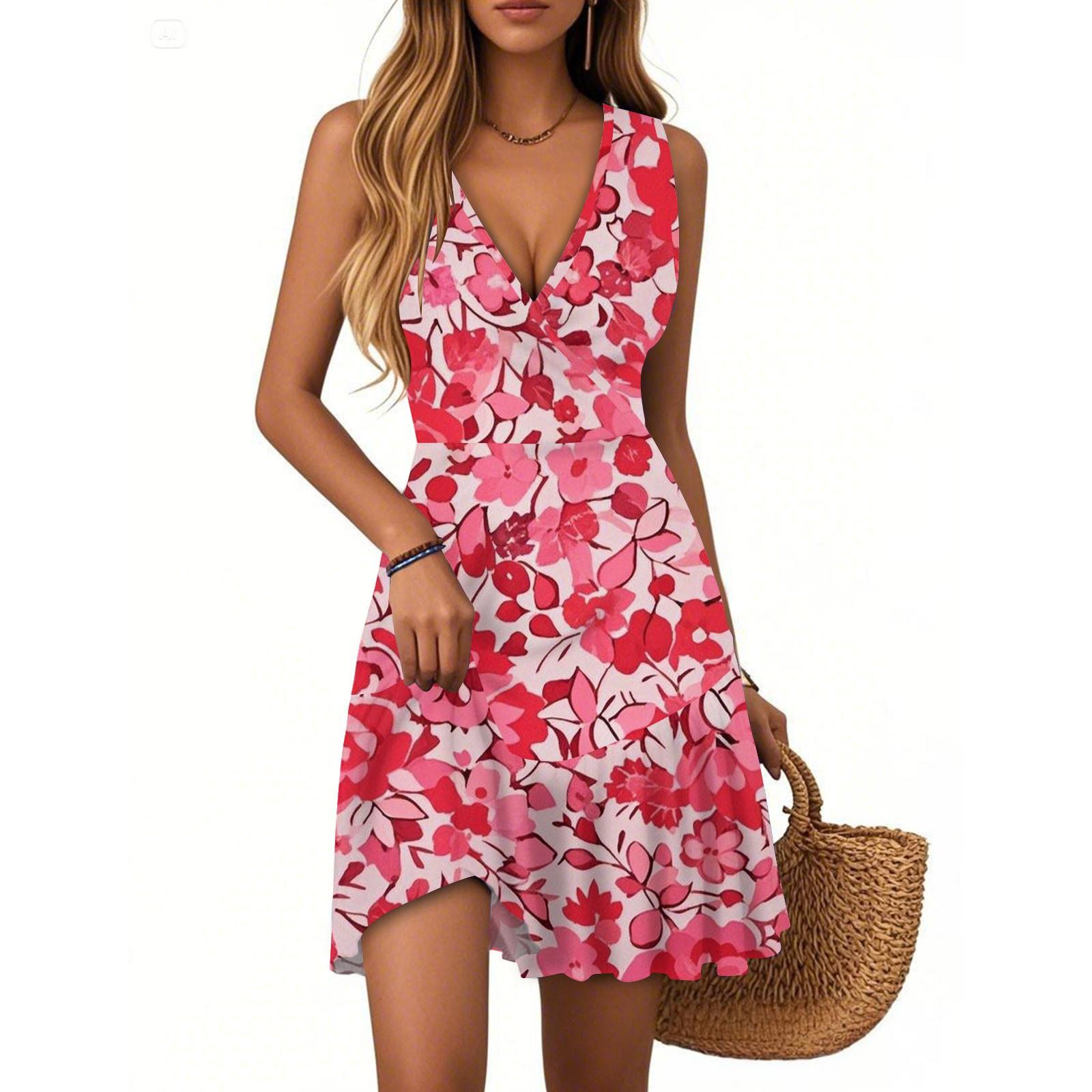 Женское платье с V-образным вырезом, без рукавов, повседневное, с цветочным принтом, плиссированное платье S
Женское платье с V-образным вырезом, без рукавов, повседневное, с цветочным принтом, плиссированное платье S